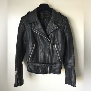 VTG Harley Davidson Leather Moto Jacket Black Motorcycle Cinch Back Women 34